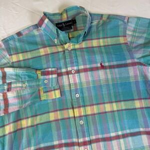 Vintage Polo Ralph Lauren Shirt Men's Large Hand Woven Madras Plaid Hong Kong